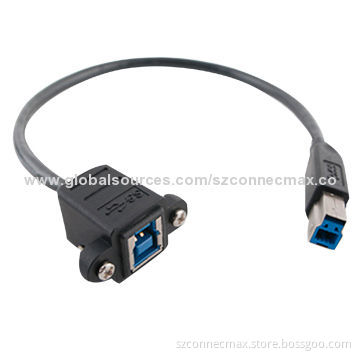 Super Speed Black USB3.0 BM to BF Panel Mount Cable with Screws